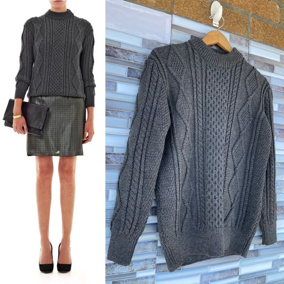 Marc Jacobs Aran Charcoal Chunky Cable Knit Wool Sweater Pullover small - Picture 4 of 16